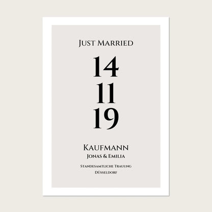 Personalisiertes Hochzeitsposter "Just Married" | "Hochzeit Datum" Hochzeitsgeschenk mit Namen und Datum Poster Poster