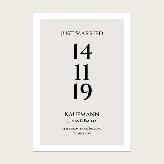 Personalisiertes Hochzeitsposter "Just Married" | "Hochzeit Datum" Hochzeitsgeschenk mit Namen und Datum Poster Poster