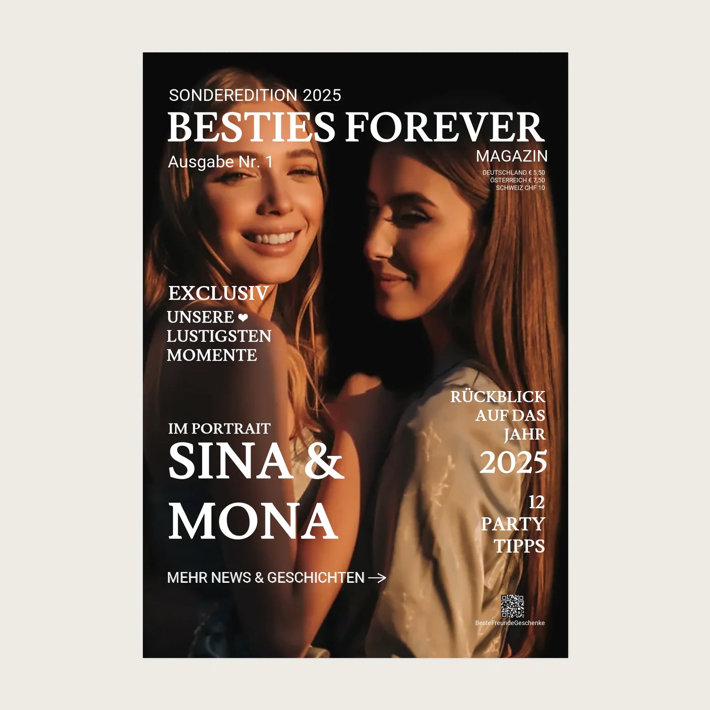 Beste Freundin Geschenk "BESTIES" - Personalisiertes Magazine Cover Posters Poster