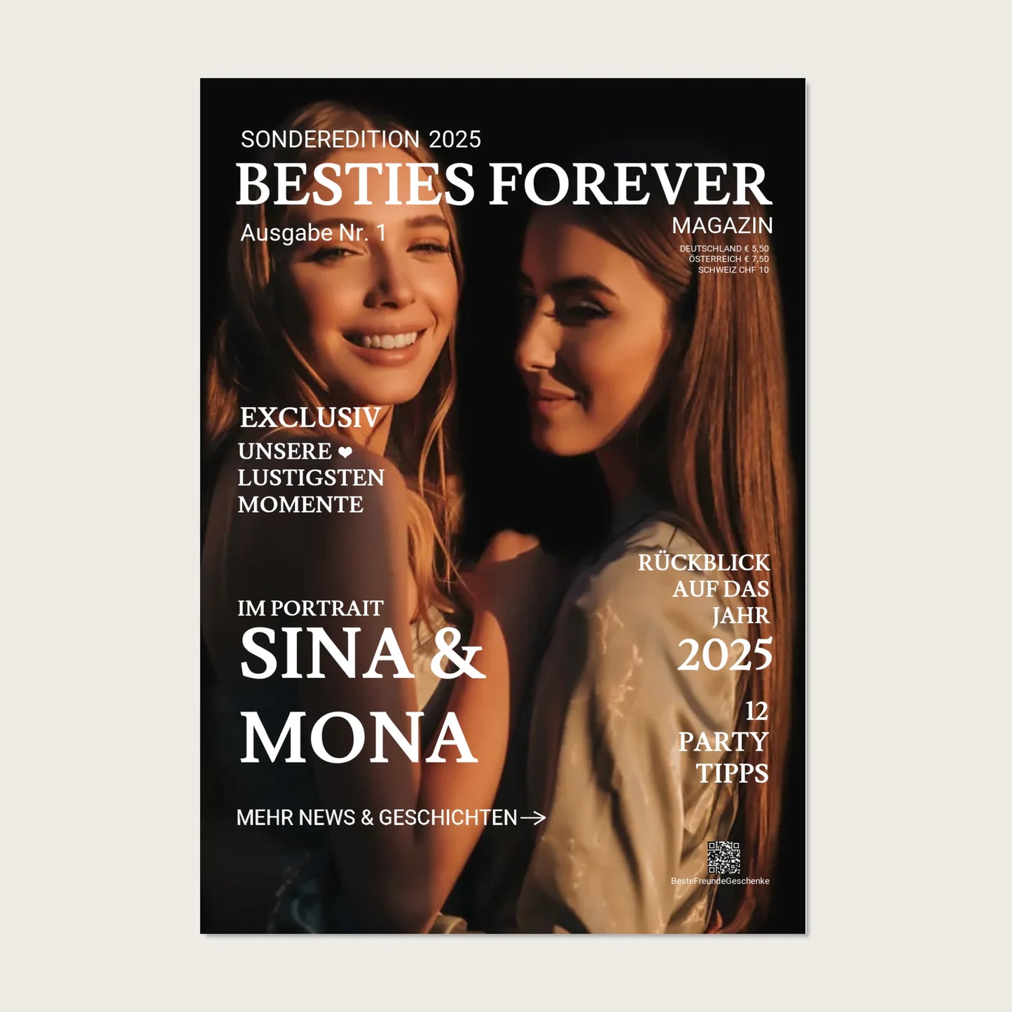 Beste Freundin Geschenk "BESTIES" - Personalisiertes Magazine Cover !!! Digitale Datei zum Selberdrucken - kein Poster !!! Digitale Datei zum Selberdrucken - kein Poster A4 A3 A2