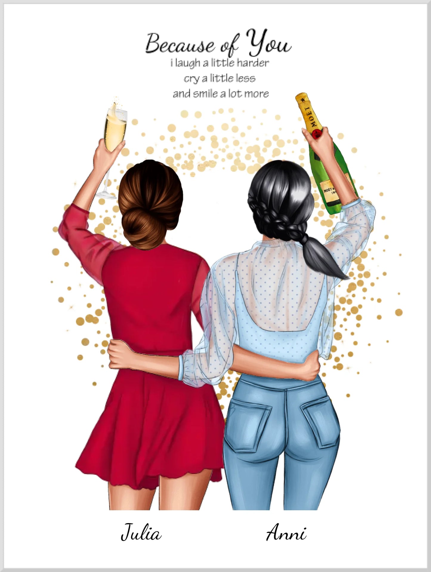 Poster 2 Beste Freundinnen – Personalisiertes BFF Geschenk mit Namen & Spruch Leinwanddruck Leinwandbild