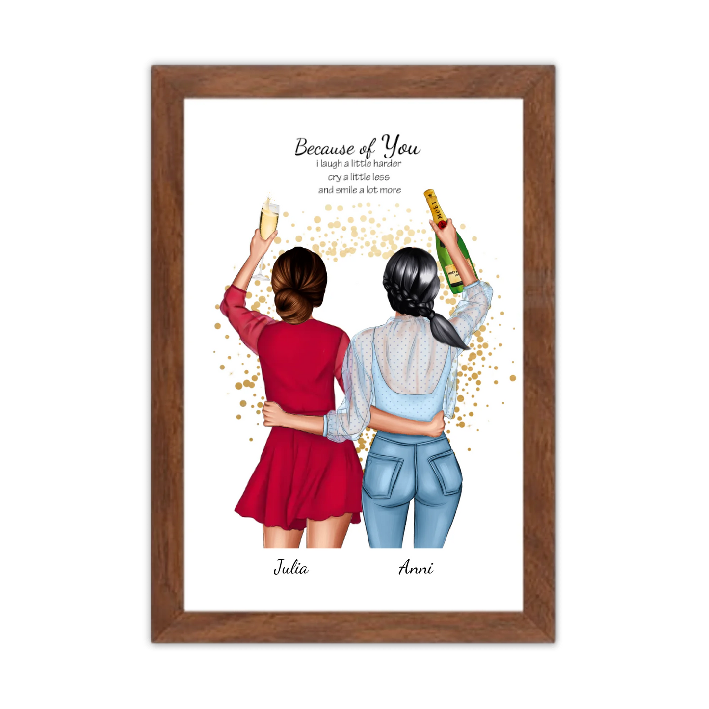 Poster 2 Beste Freundinnen – Personalisiertes BFF Geschenk mit Namen & Spruch Gerahmtes Poster Walnussflair Walnussflair