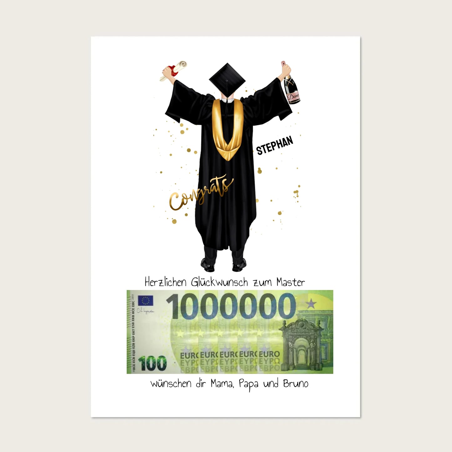 Geldgeschenk - Personalisiertes Abschlußgeschenk zum Abi, Bachelor, Master, Doktor Mann - 1. Million Poster Poster