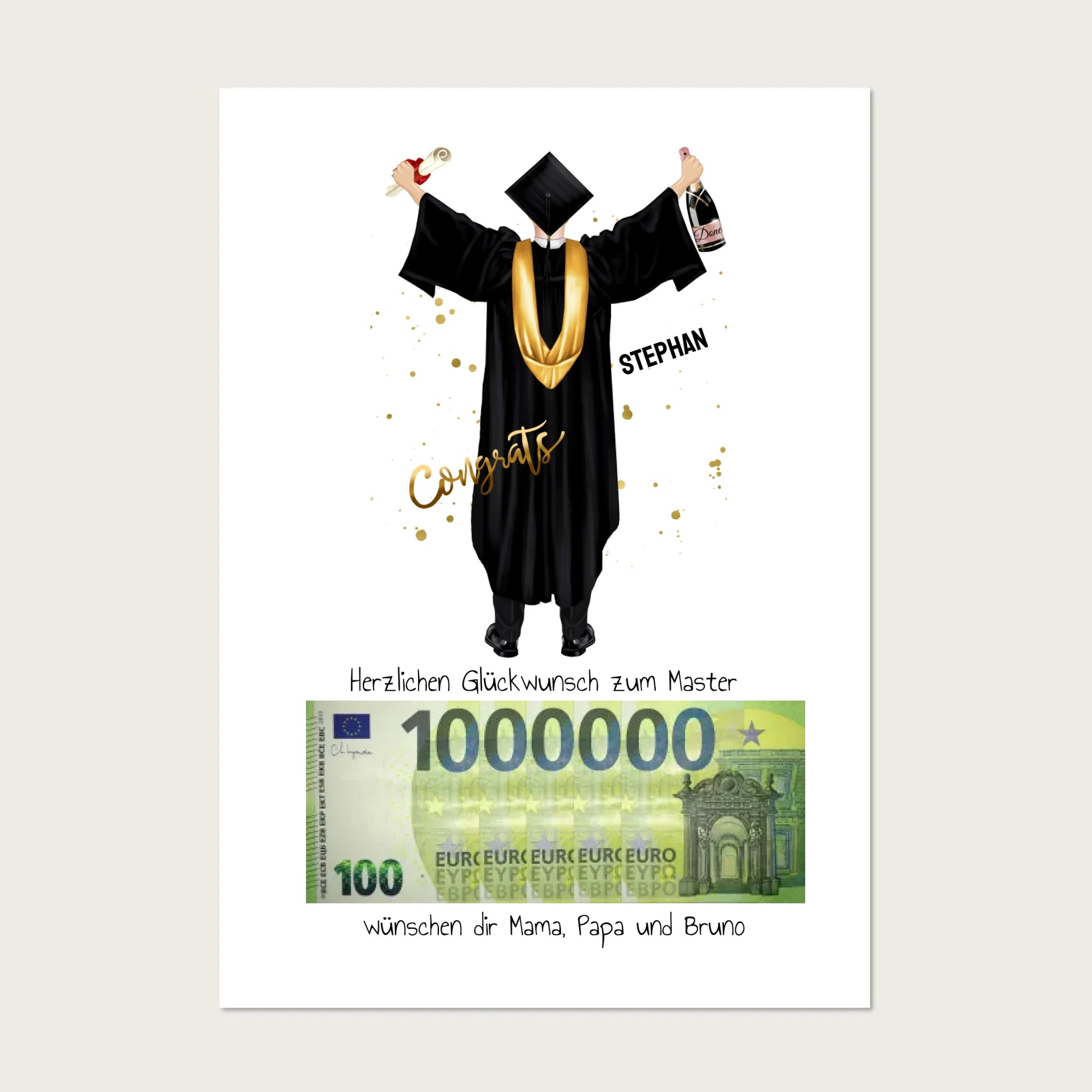 Geldgeschenk - Personalisiertes Abschlußgeschenk zum Abi, Bachelor, Master, Doktor Mann - 1. Million Poster Poster
