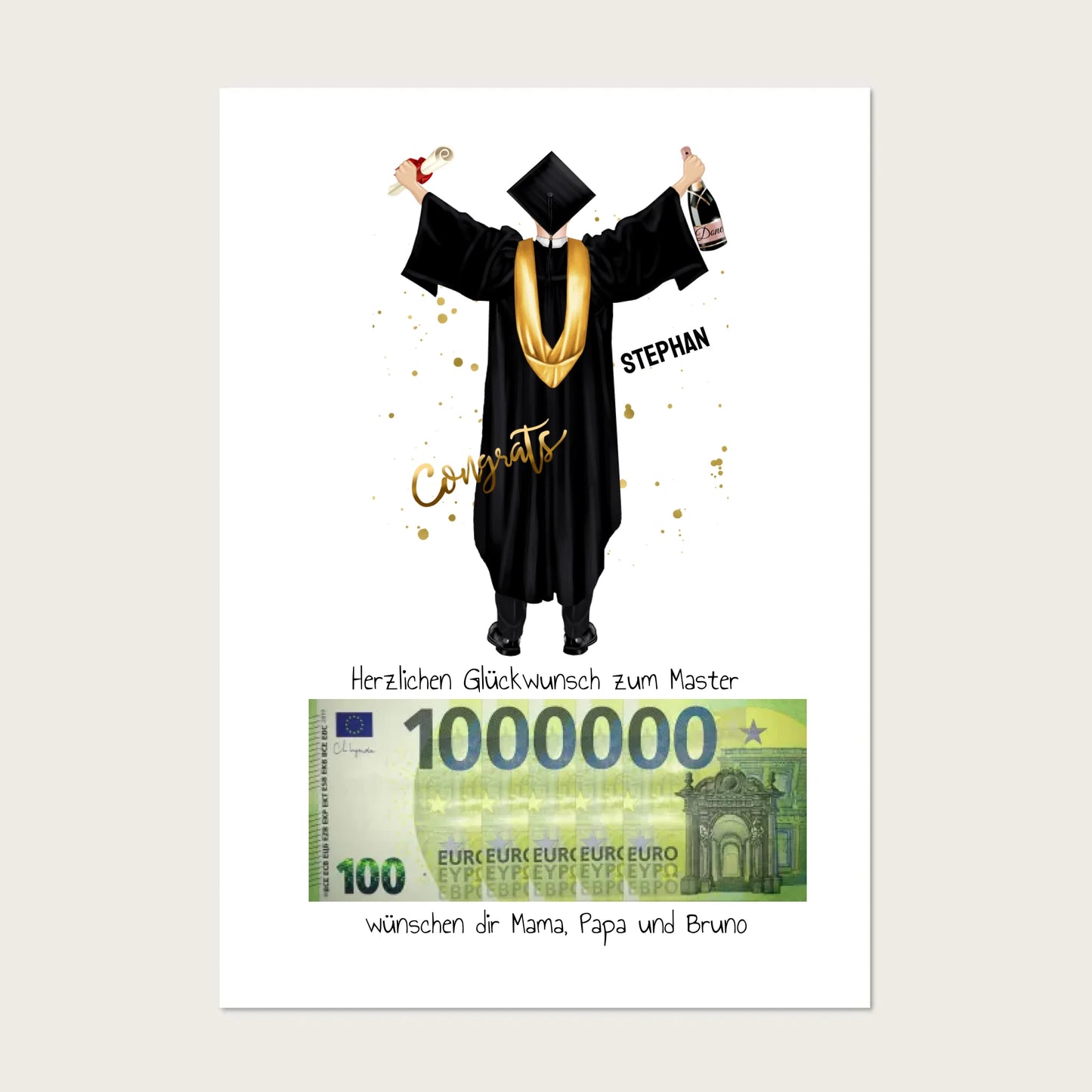 Geldgeschenk - Personalisiertes Abschlußgeschenk zum Abi, Bachelor, Master, Doktor Mann - 1. Million Digitale Datei zum Selberdrucken !!! Digitale Datei zum Selberdrucken - kein Poster Ausdruckbare Formate: A4 A3 A2