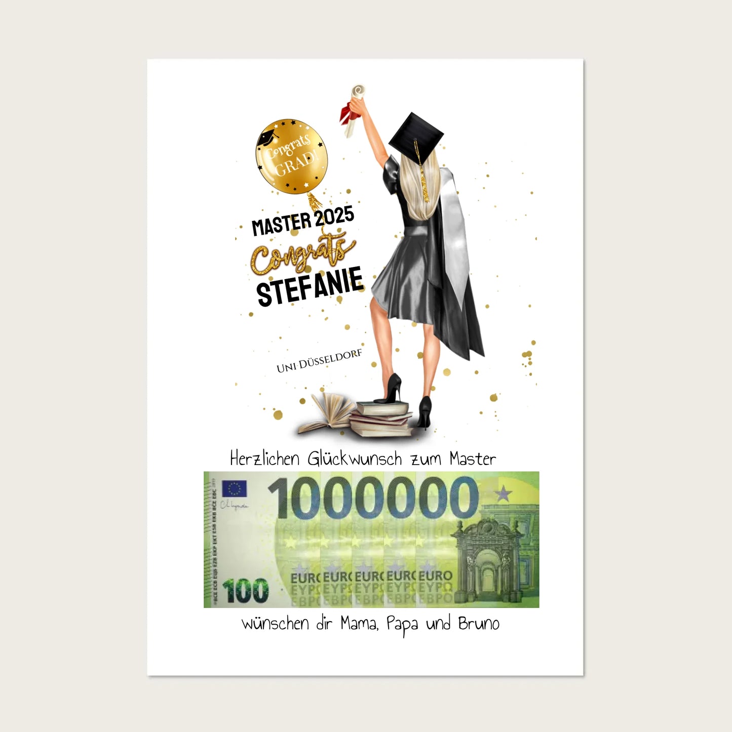 Geldgeschenk Wunscherfüller - Personalisiertes Abschlußgeschenk zum Abi, Bachelor, Master, Doktor - Frauen Poster Poster
