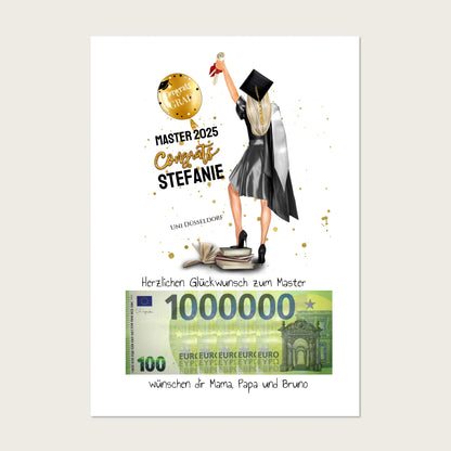 Geldgeschenk Wunscherfüller - Personalisiertes Abschlußgeschenk zum Abi, Bachelor, Master, Doktor - Frauen Poster Poster
