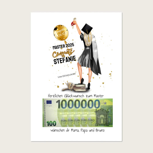 Geldgeschenk Wunscherfüller - Personalisiertes Abschlußgeschenk zum Abi, Bachelor, Master, Doktor - Frauen Poster Poster