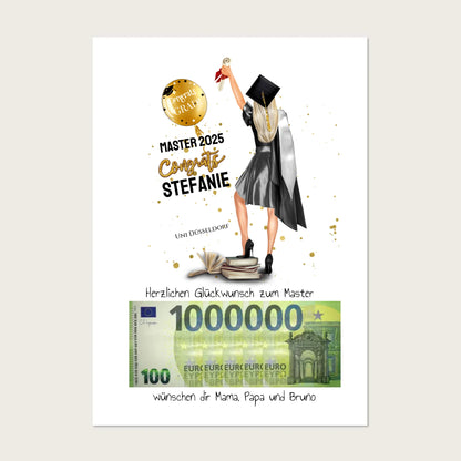 Geldgeschenk Wunscherfüller - Personalisiertes Abschlußgeschenk zum Abi, Bachelor, Master, Doktor - Frauen Digitale Datei zum Selberdrucken !!! Digitale Datei zum Selberdrucken - kein Poster Ausdruckbare Formate: A4 A3 A2