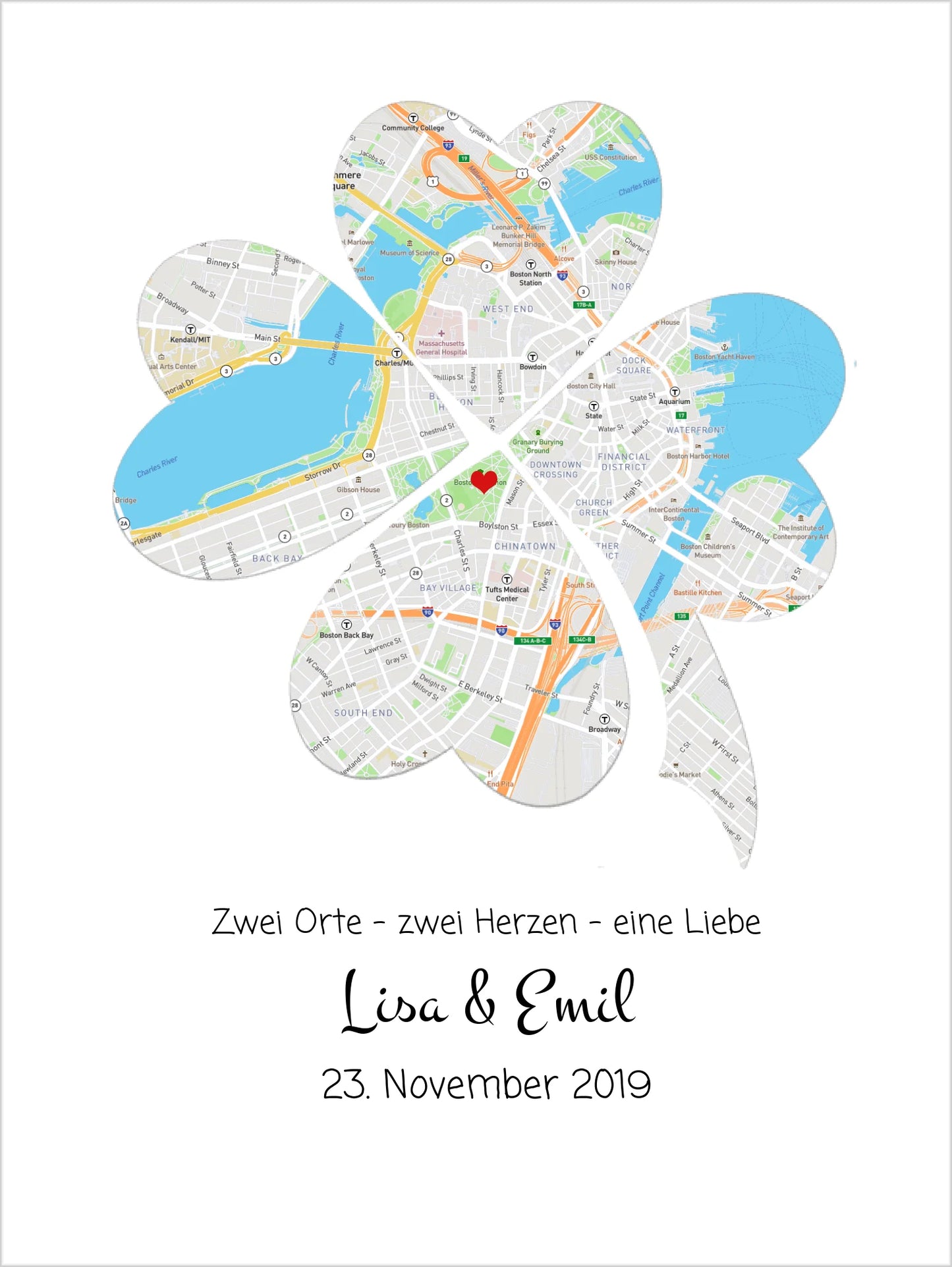 Personalisiertes Hochzeitsgeschenk Kleeblatt Poster Stadtkarte Design | Bild Geschenk Hochzeitstag, Jahrestag, Jubiläum
