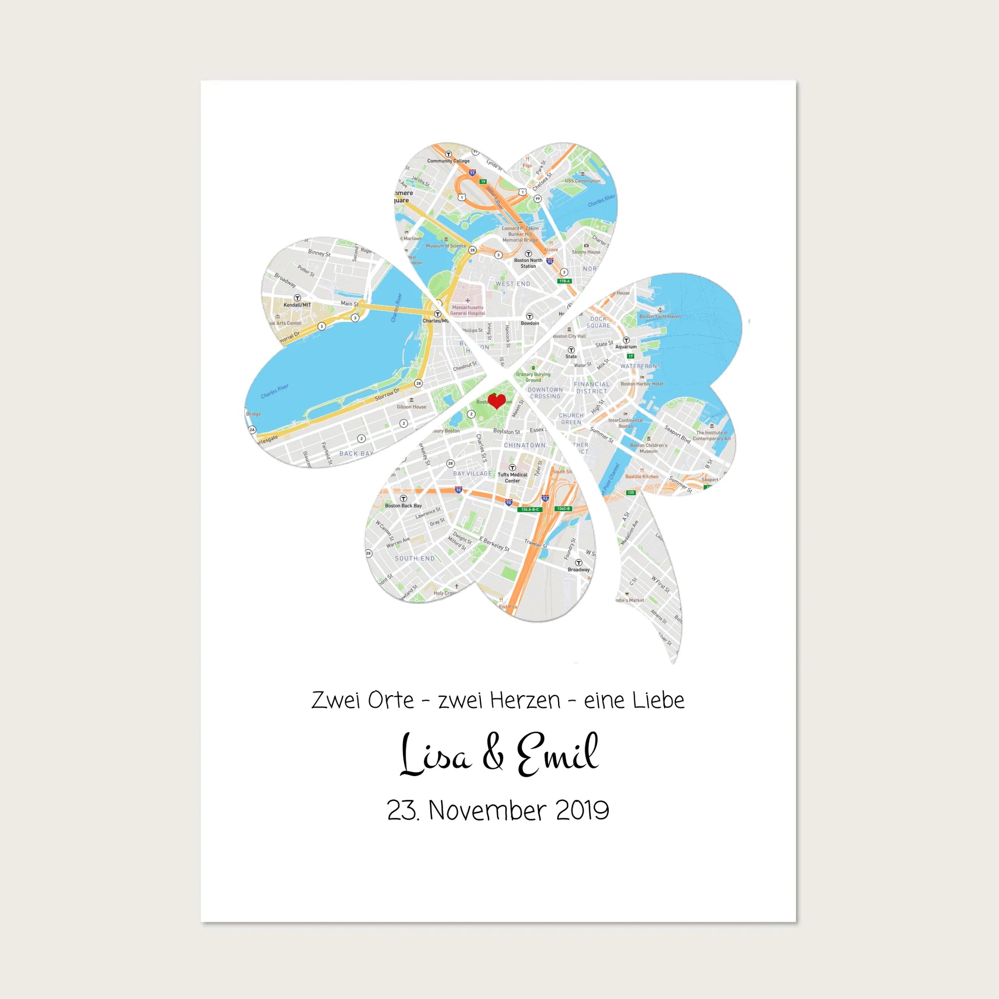 Personalisiertes Hochzeitsgeschenk Kleeblatt Poster Stadtkarte Design | Bild Geschenk Hochzeitstag, Jahrestag, Jubiläum Posters Poster