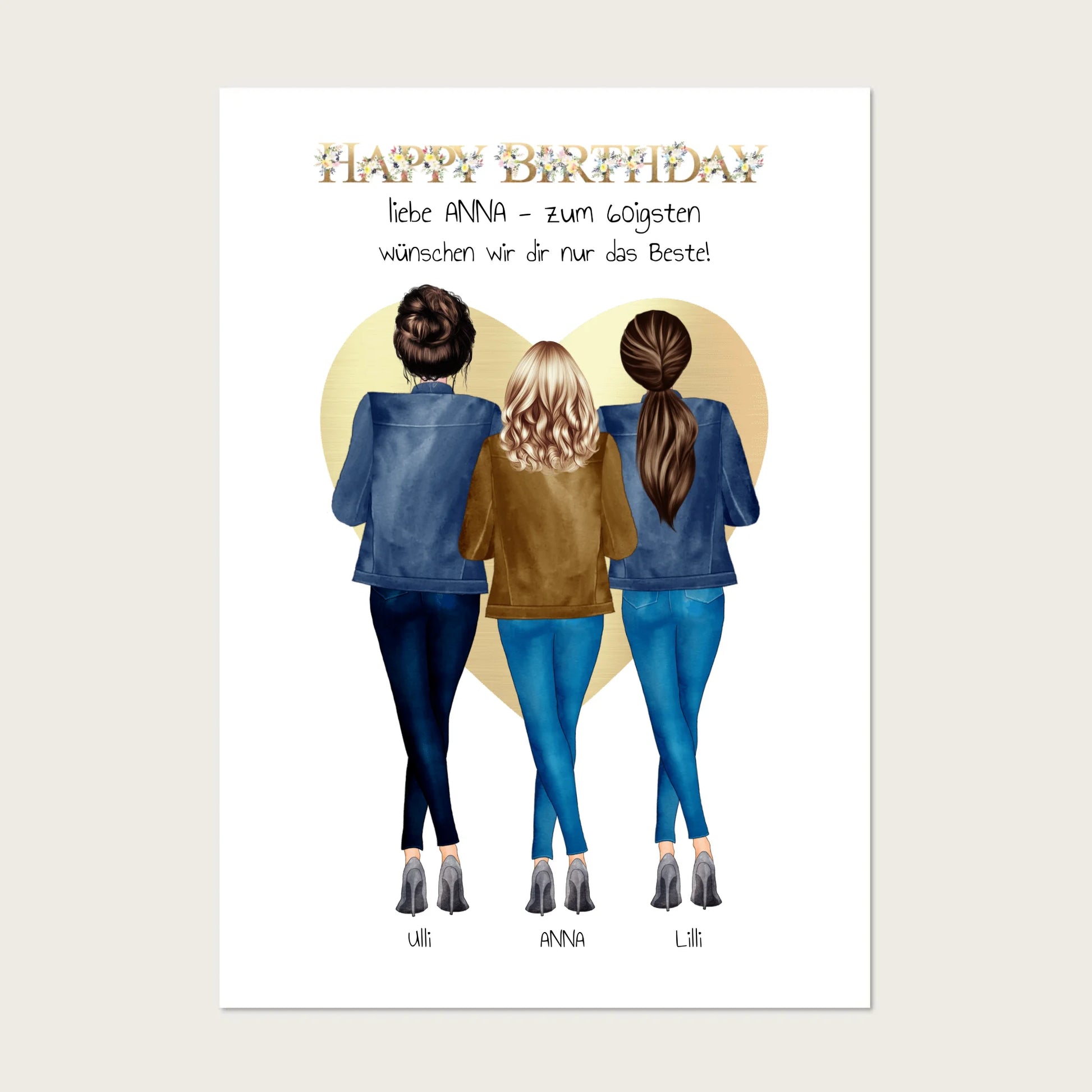 50 oder 60. Geburtstag Bild Geschenk 3 Freundinnen | Geschenk Schwester | Kollegin | Mama Poster Default 40x30 cm 12x16"