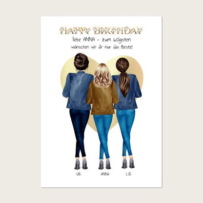 50 oder 60. Geburtstag Bild Geschenk 3 Freundinnen | Geschenk Schwester | Kollegin | Mama Digitale Datei zum Selberdrucken - kein Poster !!! Digitale Datei zum Selberdrucken - kein Poster Format A5-A2