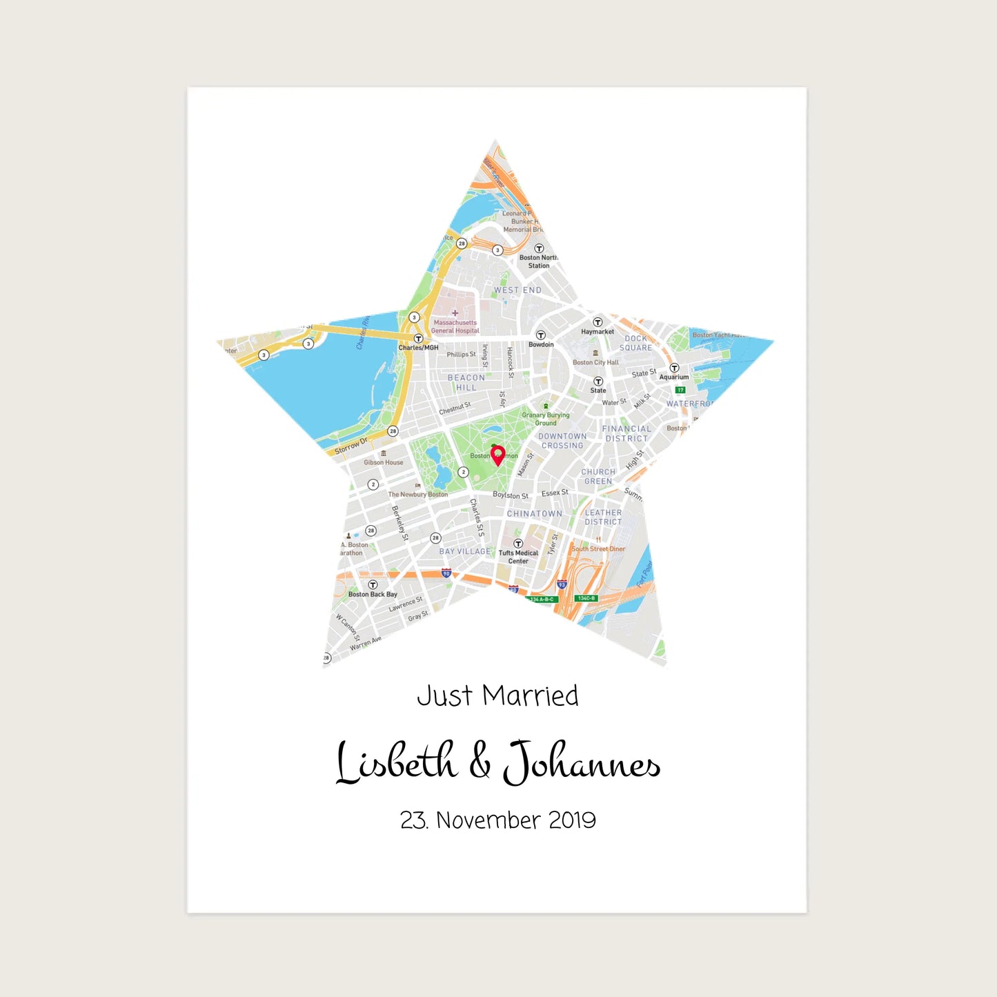 "Just Married" Hochzeitsgeschenk personalisiert | Koordinaten Poster Stern im Stadtkarte Design Posters Poster