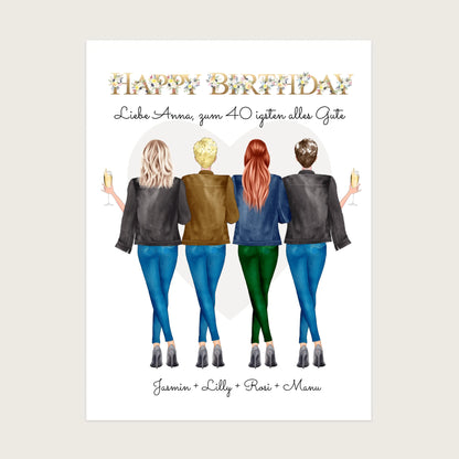 40 Geburtstag Freundin Personalisiertes Bild Geschenk | Poster 4 Freundinnen