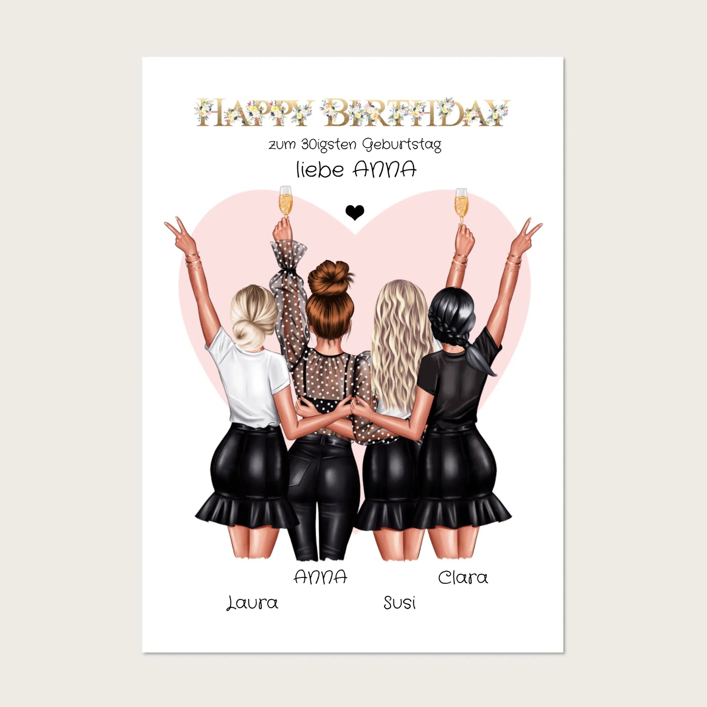Geschenk beste Freundin 30. Geburtstag personalisiert | 4 Freundinnen Poster & Bilddatei Poster Poster