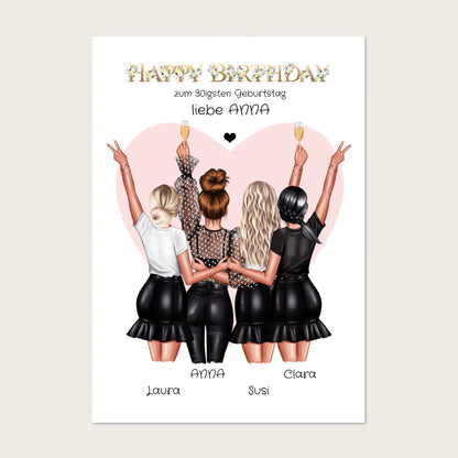 Geschenk beste Freundin 30. Geburtstag personalisiert | 4 Freundinnen Poster & Bilddatei Poster Poster