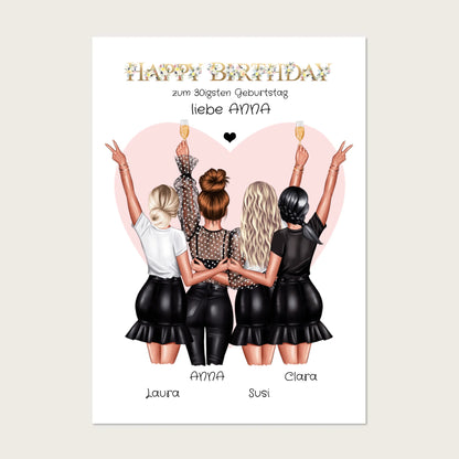 Geschenk beste Freundin 30. Geburtstag personalisiert | 4 Freundinnen Poster & Bilddatei !!! Digitale Datei zum Selberdrucken - kein Poster !!! Digitale Datei zum Selberdrucken - kein Poster A4 A3 A2