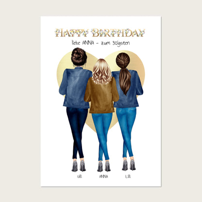 Beste Freundin 30. Geburtstag Geschenk - Freundin Bild mit 3 Frauern | Happy Birthday Poster Poster Poster