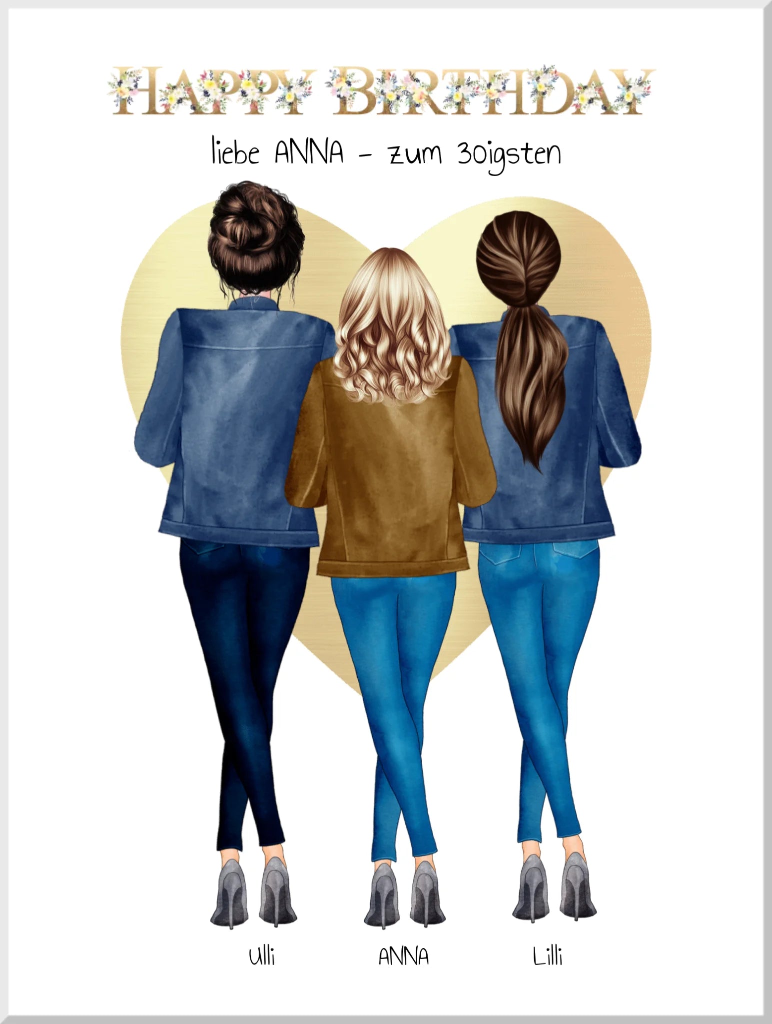 Beste Freundin 30. Geburtstag Geschenk - Freundin Bild mit 3 Frauern | Happy Birthday Poster
