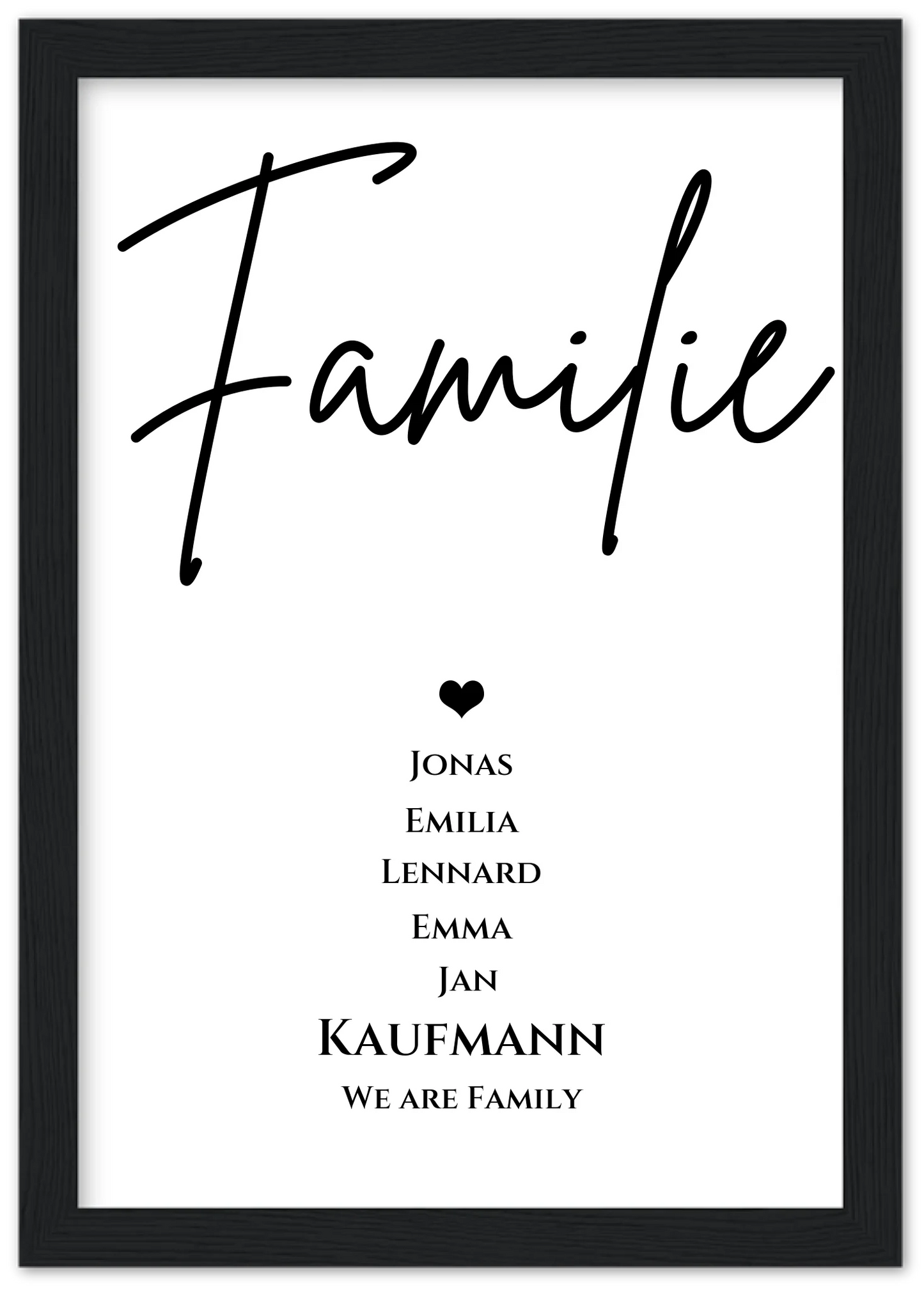 Familienbild "FAMILY" | Poster mit Namen personalisiert |Geburtstagsgeschenk, Muttertagsgeschenk, Weihnachtsgeschenk Premium Matte Paper Wooden Framed Poster - Black - Vertical Gerahmtes Poster A4 21x29.7 cm