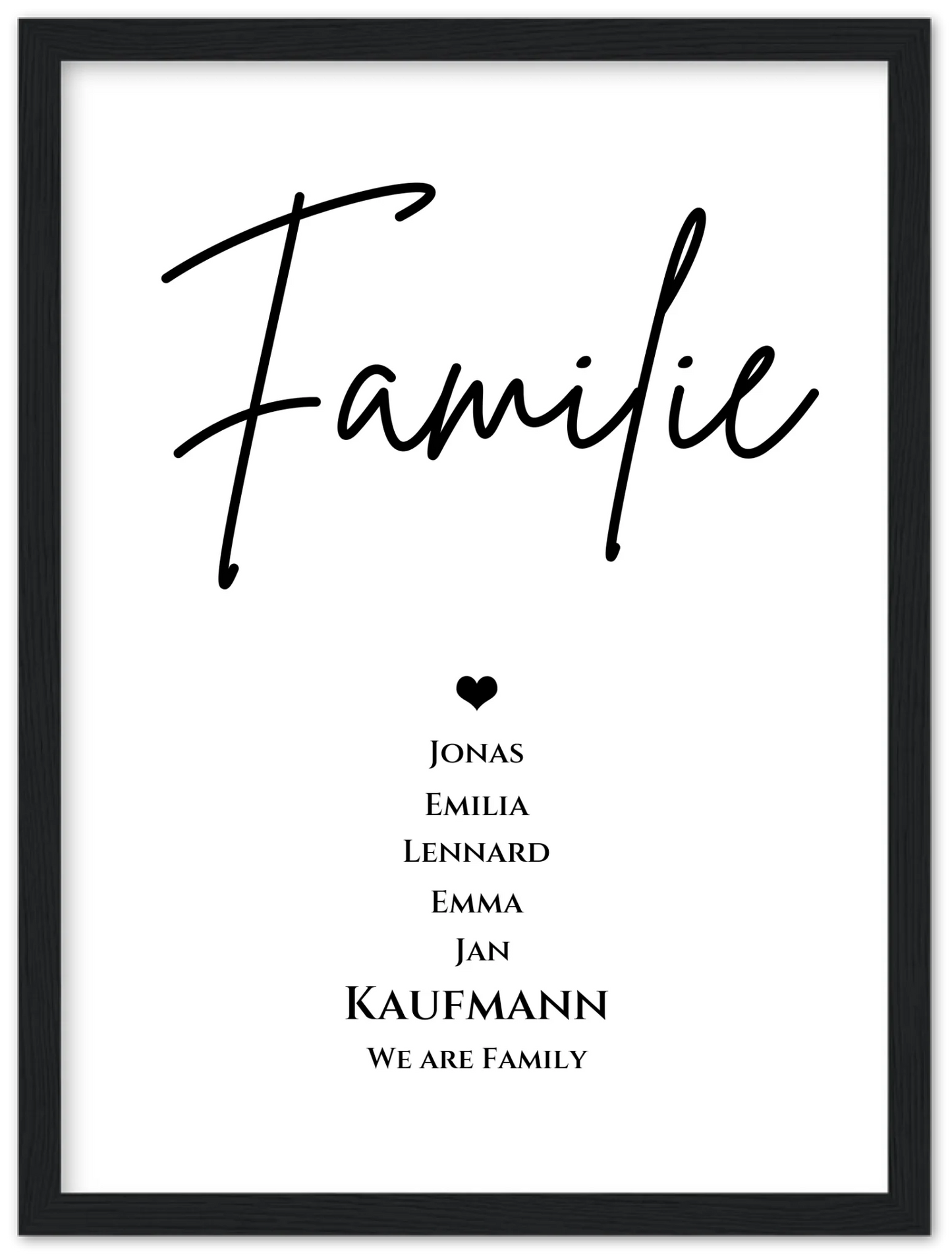 Familienbild "FAMILY" | Poster mit Namen personalisiert |Geburtstagsgeschenk, Muttertagsgeschenk, Weihnachtsgeschenk Premium Matte Paper Wooden Framed Poster - Black - Vertical Gerahmtes Poster