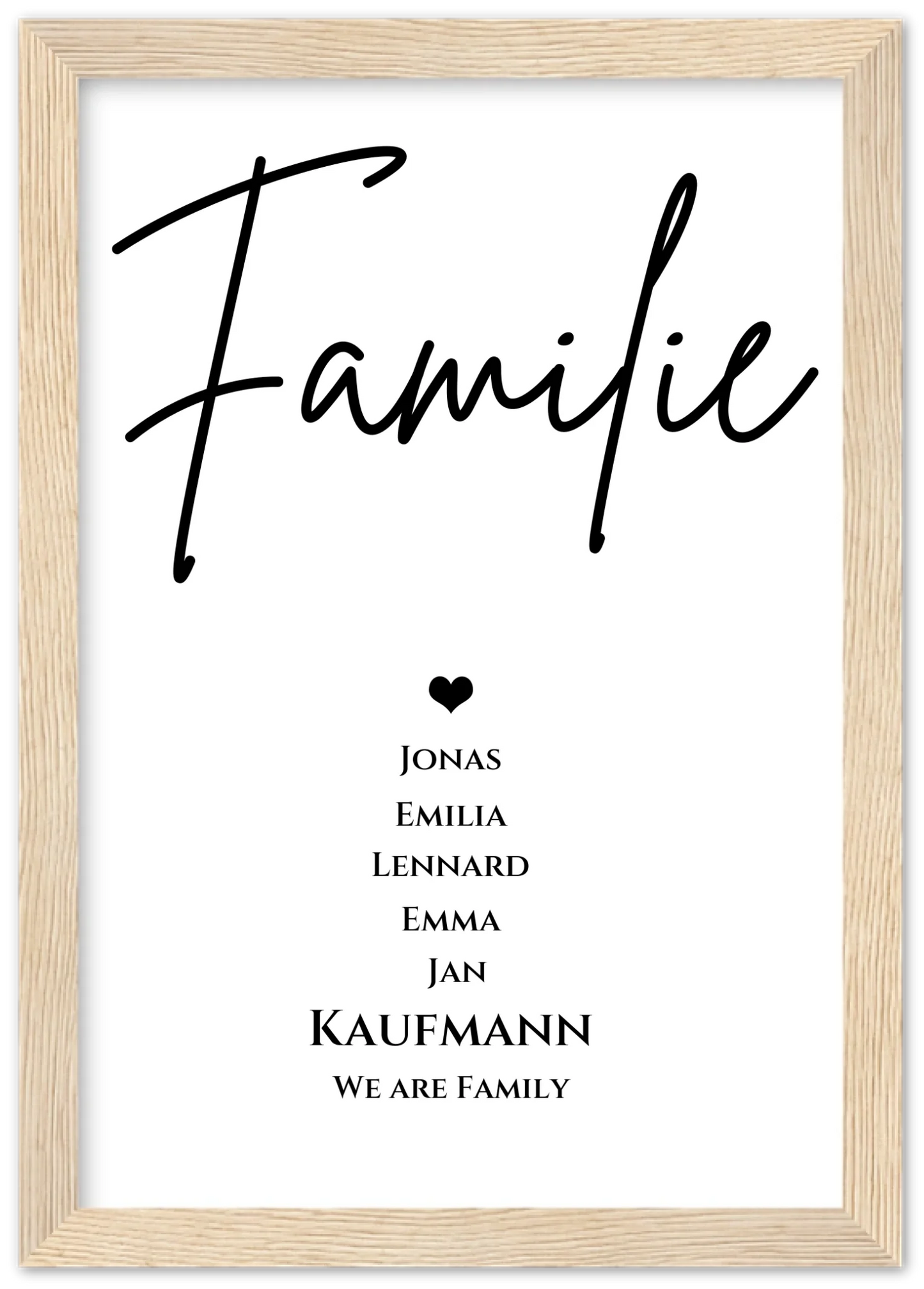 Familienbild "FAMILY" | Poster mit Namen personalisiert |Geburtstagsgeschenk, Muttertagsgeschenk, Weihnachtsgeschenk Premium Matte Paper Wooden Framed Poster - Wood - Vertical Gerahmtes Poster A4 21x29.7 cm