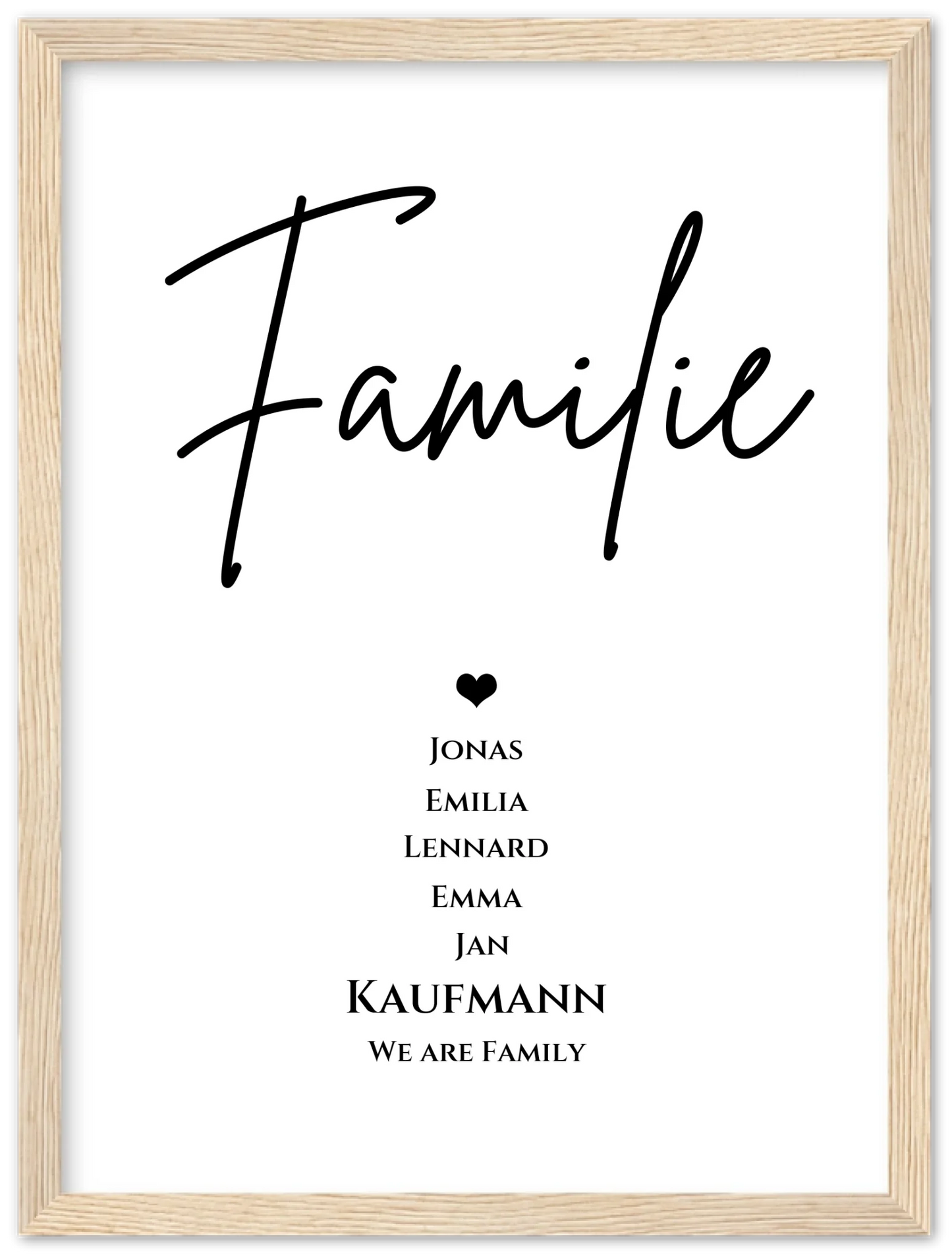 Familienbild "FAMILY" | Poster mit Namen personalisiert |Geburtstagsgeschenk, Muttertagsgeschenk, Weihnachtsgeschenk Premium Matte Paper Wooden Framed Poster - Wood - Vertical Gerahmtes Poster