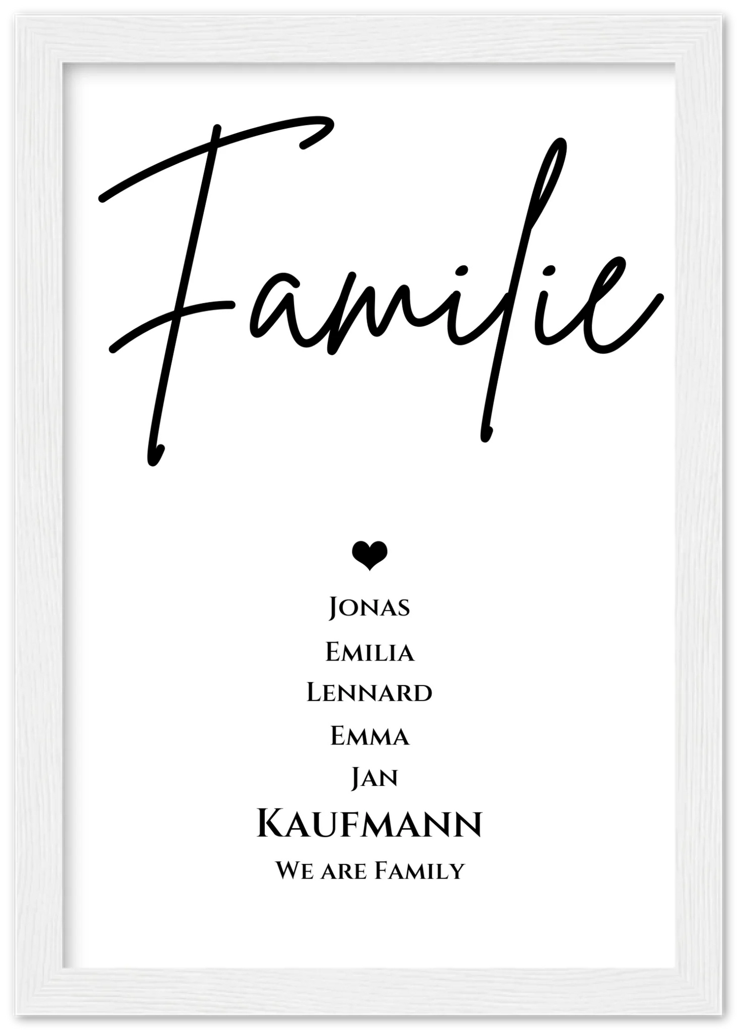 Familienbild "FAMILY" | Poster mit Namen personalisiert |Geburtstagsgeschenk, Muttertagsgeschenk, Weihnachtsgeschenk Premium Matte Paper Wooden Framed Poster - White - Vertical Gerahmtes Poster A4 21x29.7 cm