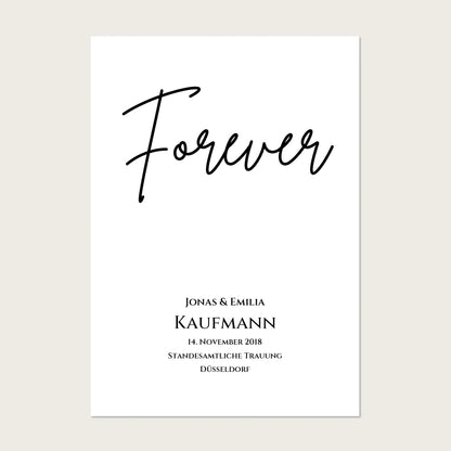 Personalisiertes Hochzeitsposter "Forever" | Hochzeitsgeschenk Bild mit Namen und Datum Poster Poster