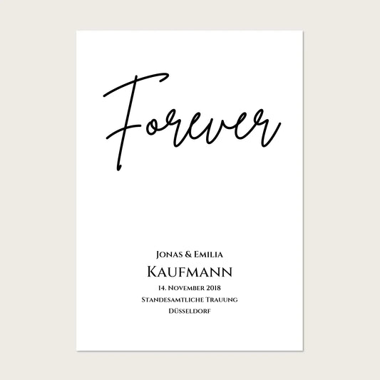 Personalisiertes Hochzeitsposter "Forever" | Hochzeitsgeschenk Bild mit Namen und Datum Poster Poster