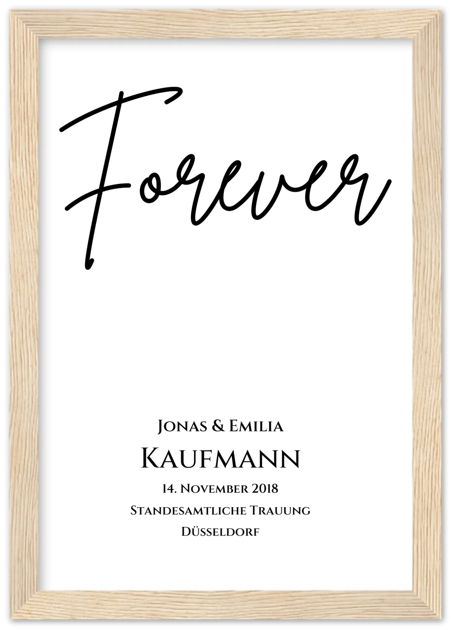 Personalisiertes Hochzeitsposter "Forever" | Hochzeitsgeschenk Bild mit Namen und Datum Premium Matte Paper Wooden Framed Poster - Wood - Vertical Gerahmtes Poster A4 21x29.7 cm