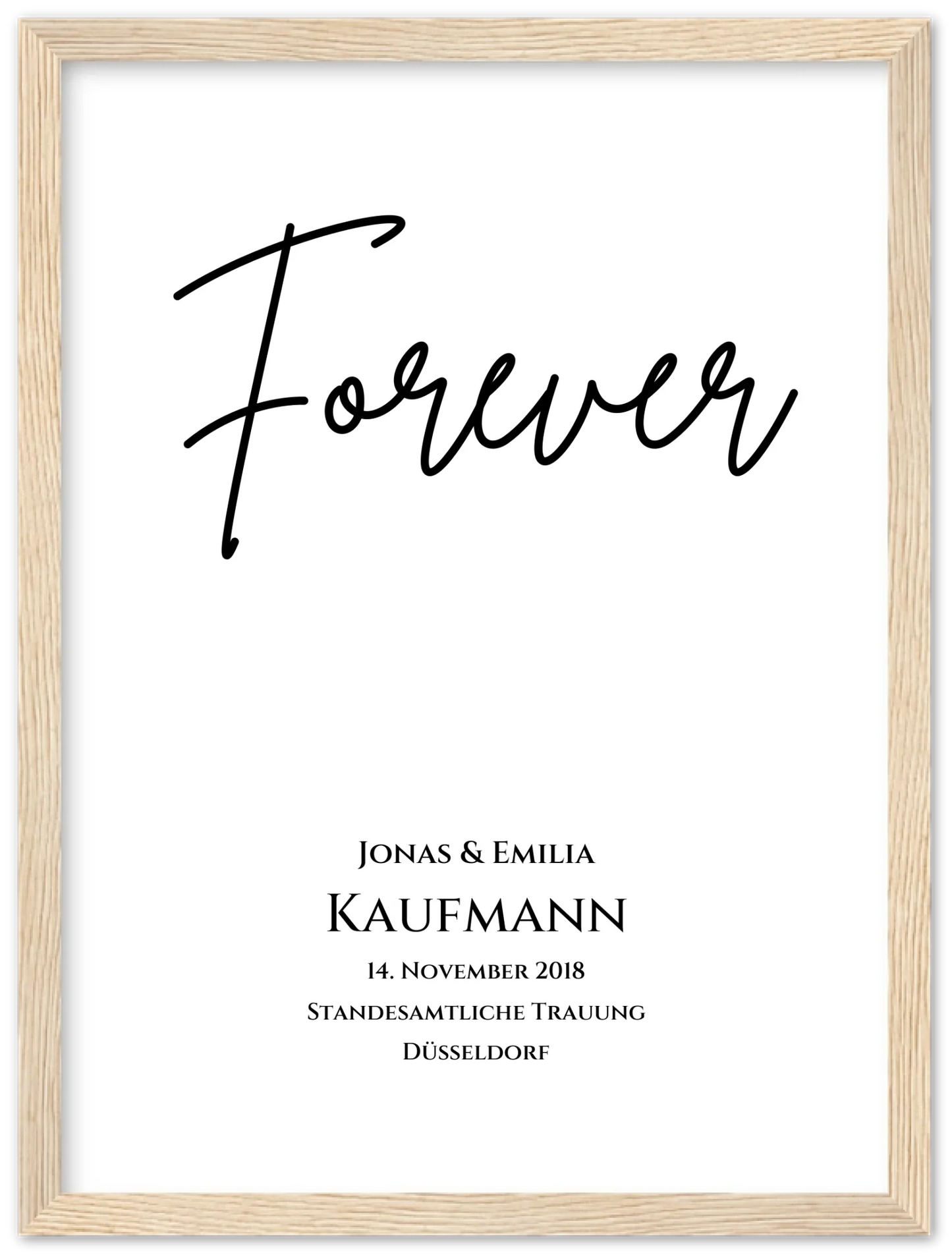 Personalisiertes Hochzeitsposter "Forever" | Hochzeitsgeschenk Bild mit Namen und Datum Premium Matte Paper Wooden Framed Poster - Wood - Vertical Gerahmtes Poster