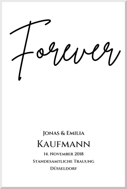 Personalisiertes Hochzeitsposter "Forever" | Hochzeitsgeschenk Bild mit Namen und Datum Leinwanddruck Leinwandbild