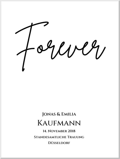 Personalisiertes Hochzeitsposter "Forever" | Hochzeitsgeschenk Bild mit Namen und Datum Leinwanddruck Leinwandbild