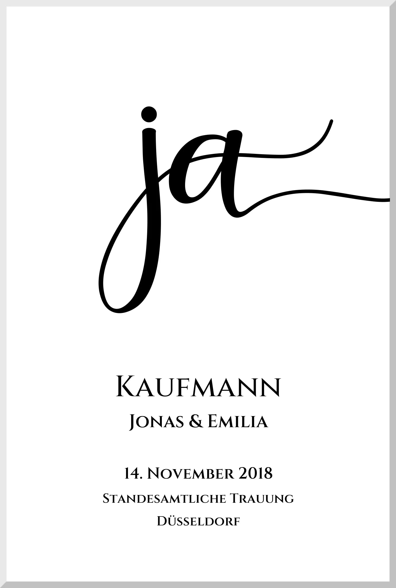 Personalisiertes Hochzeitsposter "JA" | Hochzeitsgeschenk mit Namen und Datum Leinwanddruck Leinwandbild
