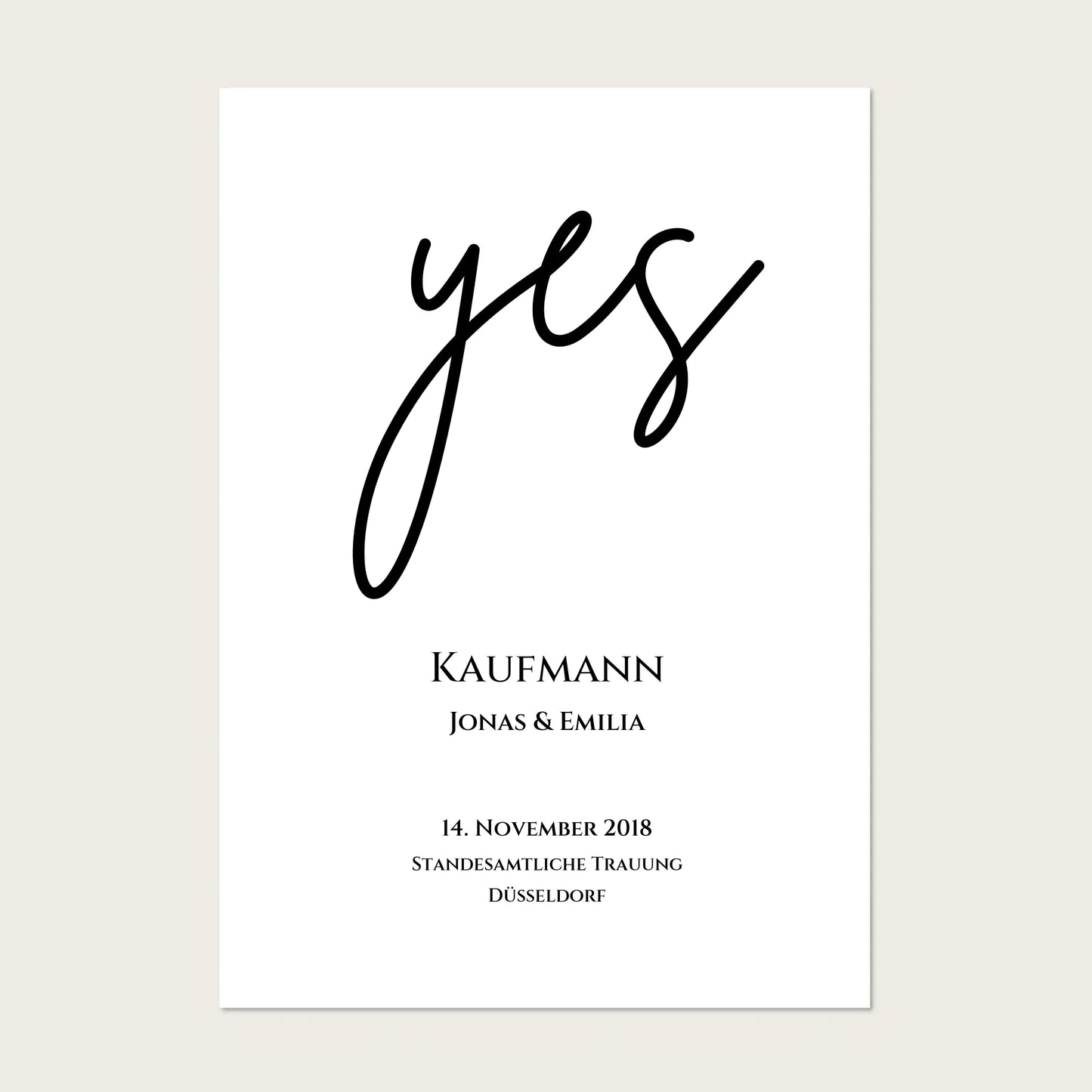 Personalisiertes Hochzeitsposter "YES" | Hochzeitsgeschenk Bild mit Namen und Datum Poster Poster