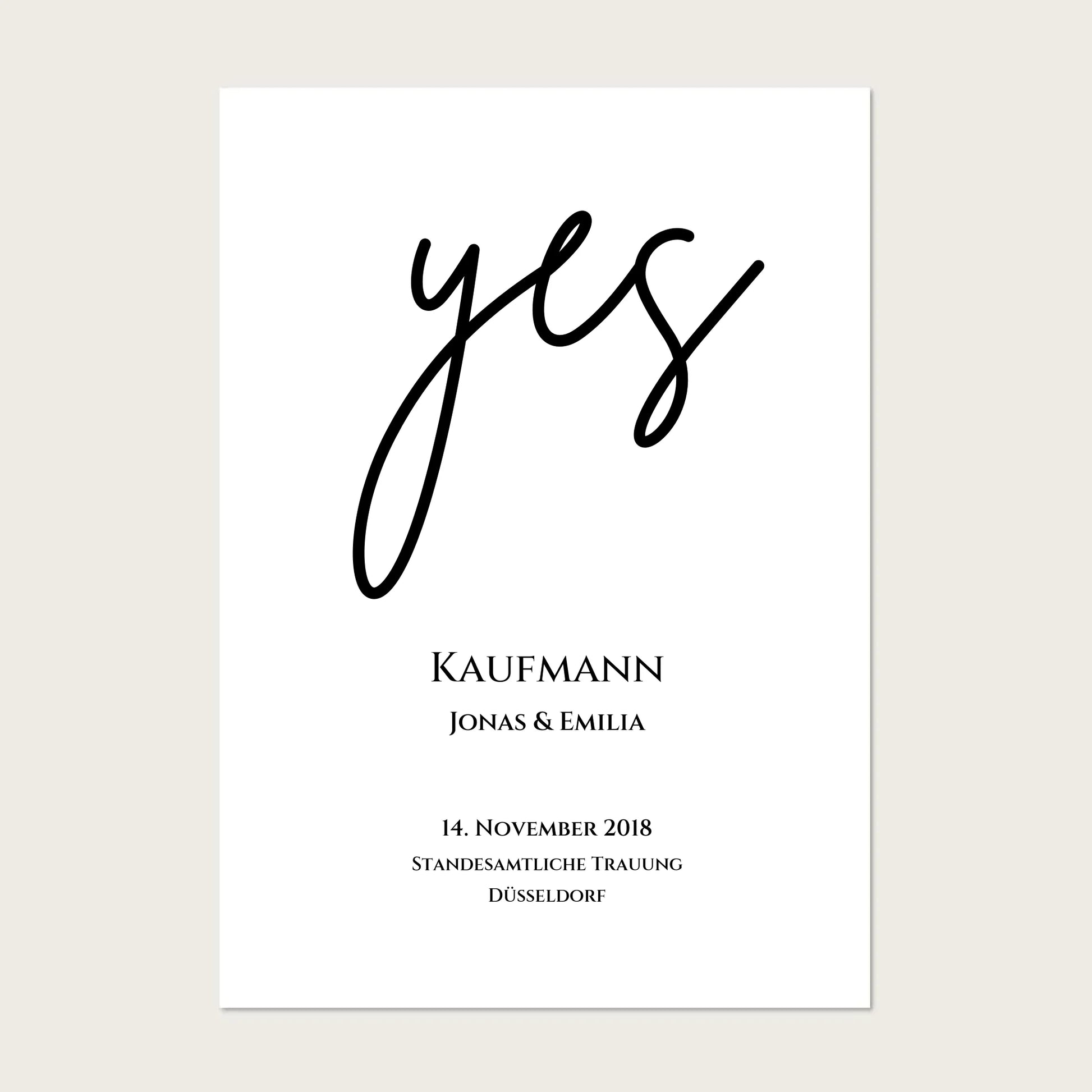 Personalisiertes Hochzeitsposter "YES" | Hochzeitsgeschenk Bild mit Namen und Datum Poster Poster