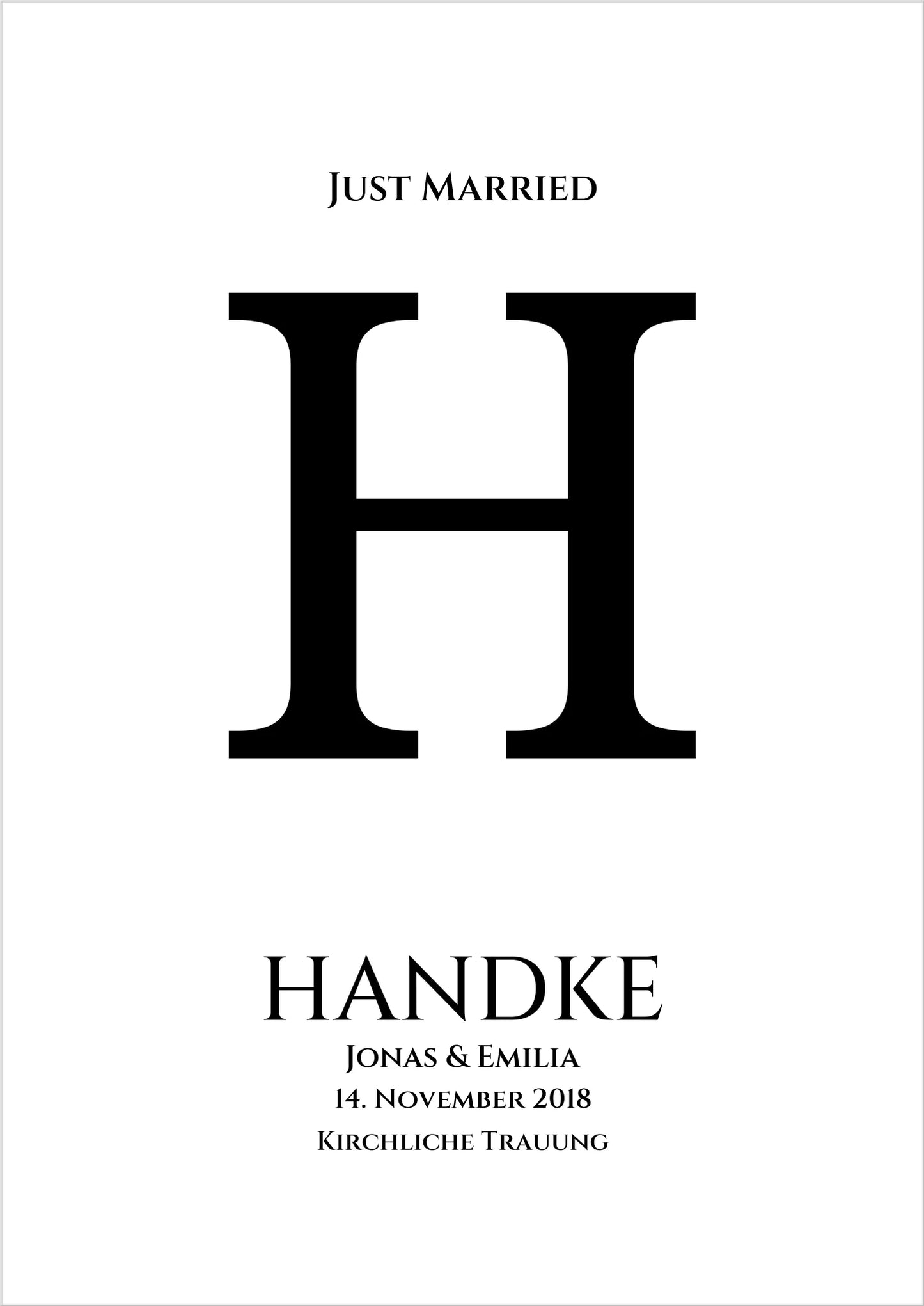 Personalisiertes Hochzeitsposter "Just Married" |  Hochzeitsgeschenk mit Namen und Datum