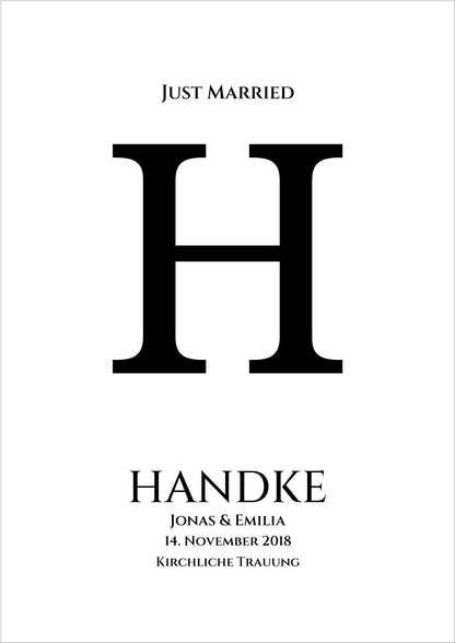 Personalisiertes Hochzeitsposter "Just Married" |  Hochzeitsgeschenk mit Namen und Datum
