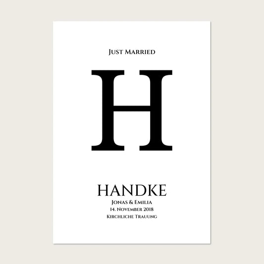 Personalisiertes Hochzeitsposter "Just Married" | Hochzeitsgeschenk mit Namen und Datum Poster Poster