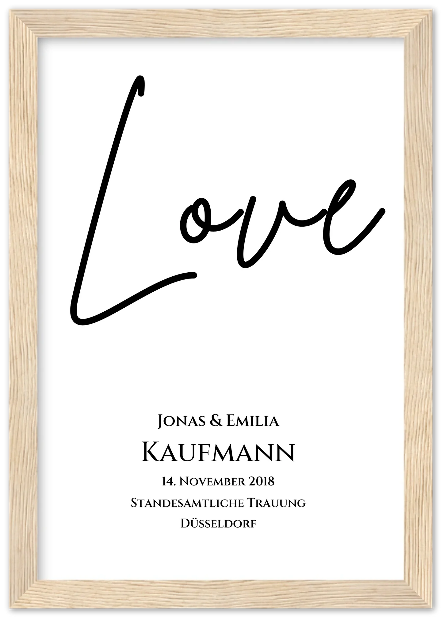 "LOVE" Personalisiertes Hochzeitsposter | Hochzeitsgeschenk Bild mit Namen und Datum Premium Matte Paper Wooden Framed Poster - Wood - Vertical Gerahmtes Poster A4 21x29.7 cm