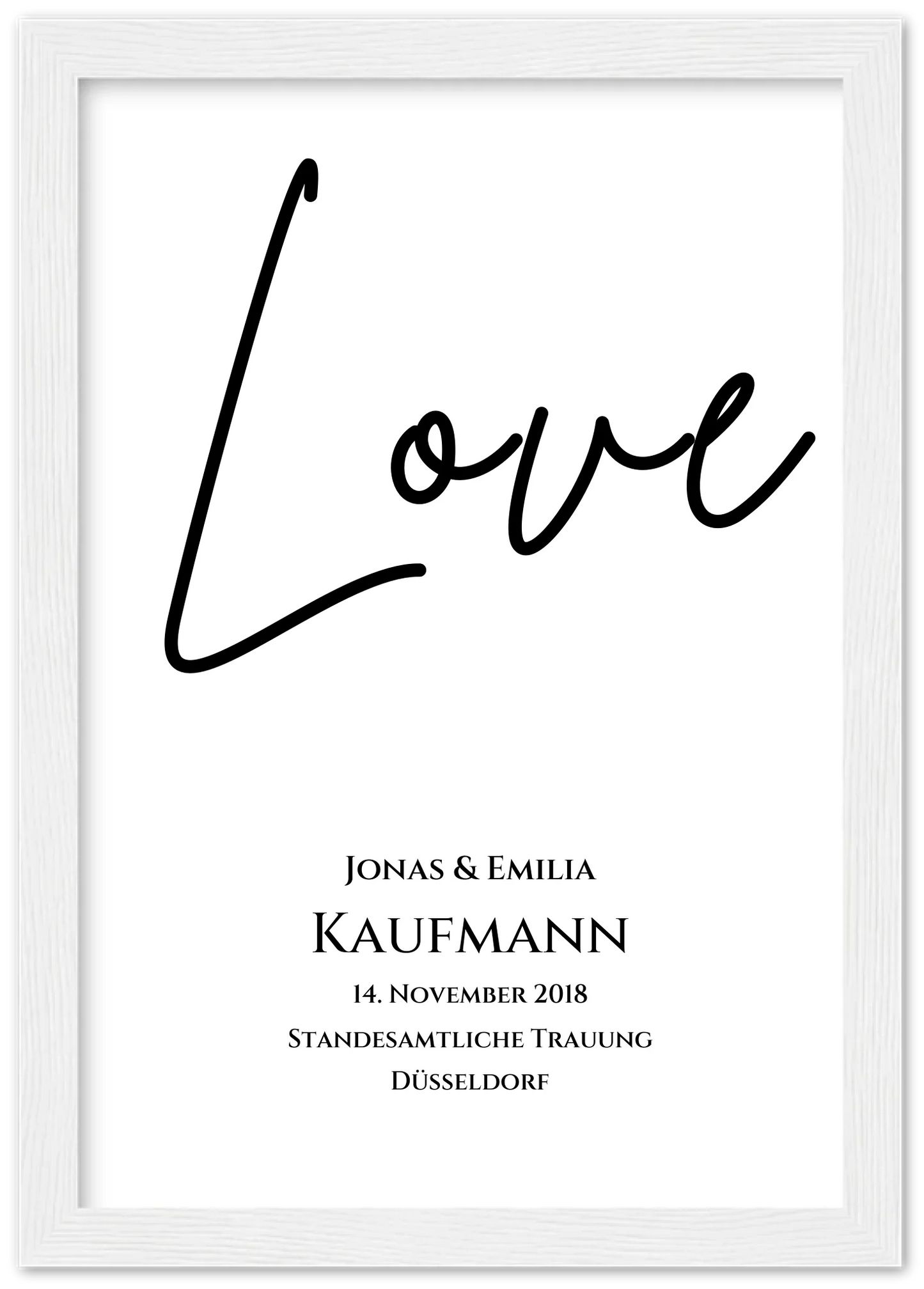 "LOVE" Personalisiertes Hochzeitsposter | Hochzeitsgeschenk Bild mit Namen und Datum Premium Matte Paper Wooden Framed Poster - White - Vertical Gerahmtes Poster A4 21x29.7 cm