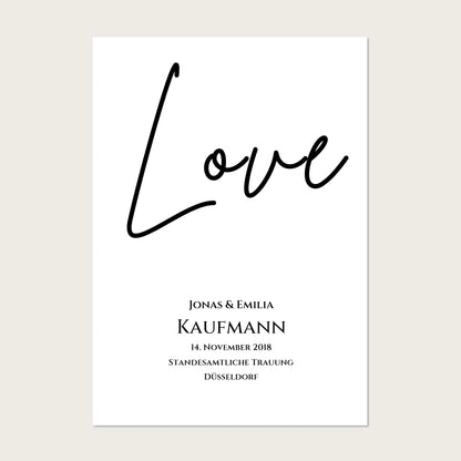 "LOVE" Personalisiertes Hochzeitsposter | Hochzeitsgeschenk Bild mit Namen und Datum Poster Poster