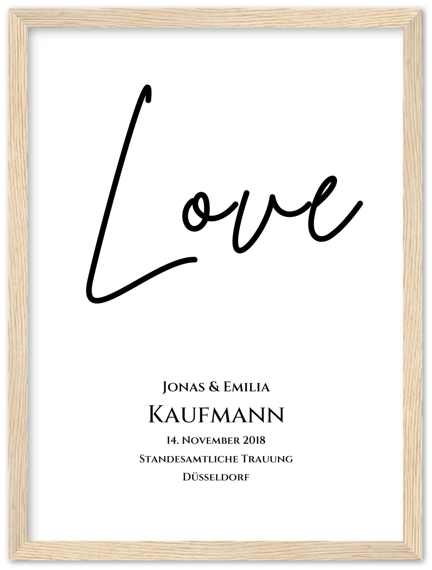 "LOVE" Personalisiertes Hochzeitsposter | Hochzeitsgeschenk Bild mit Namen und Datum Premium Matte Paper Wooden Framed Poster - Wood - Vertical Gerahmtes Poster