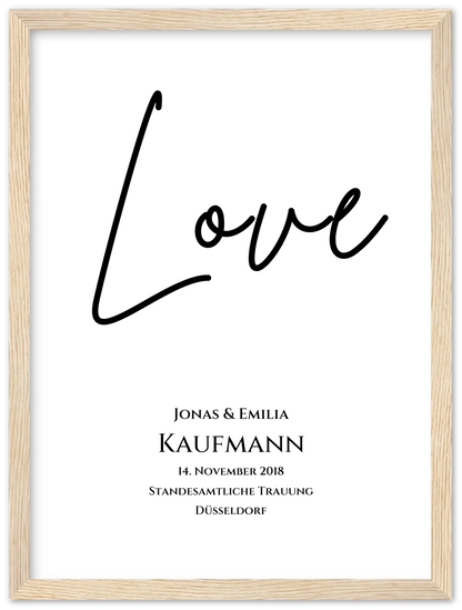 "LOVE" Personalisiertes Hochzeitsposter | Hochzeitsgeschenk Bild mit Namen und Datum Premium Matte Paper Wooden Framed Poster - Wood - Vertical Gerahmtes Poster