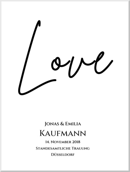 "LOVE" Personalisiertes Hochzeitsposter | Hochzeitsgeschenk Bild mit Namen und Datum Leinwanddruck Leinwandbild