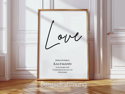 "LOVE" Personalisiertes Hochzeitsposter | Hochzeitsgeschenk Bild mit Namen und Datum