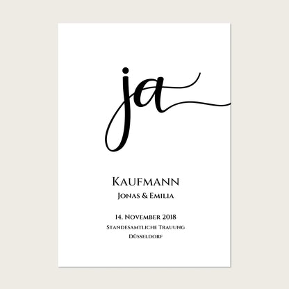 Personalisiertes Hochzeitsposter "JA" | Hochzeitsgeschenk mit Namen und Datum Poster Poster