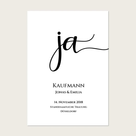 Personalisiertes Hochzeitsposter "JA" | Hochzeitsgeschenk mit Namen und Datum Poster Poster